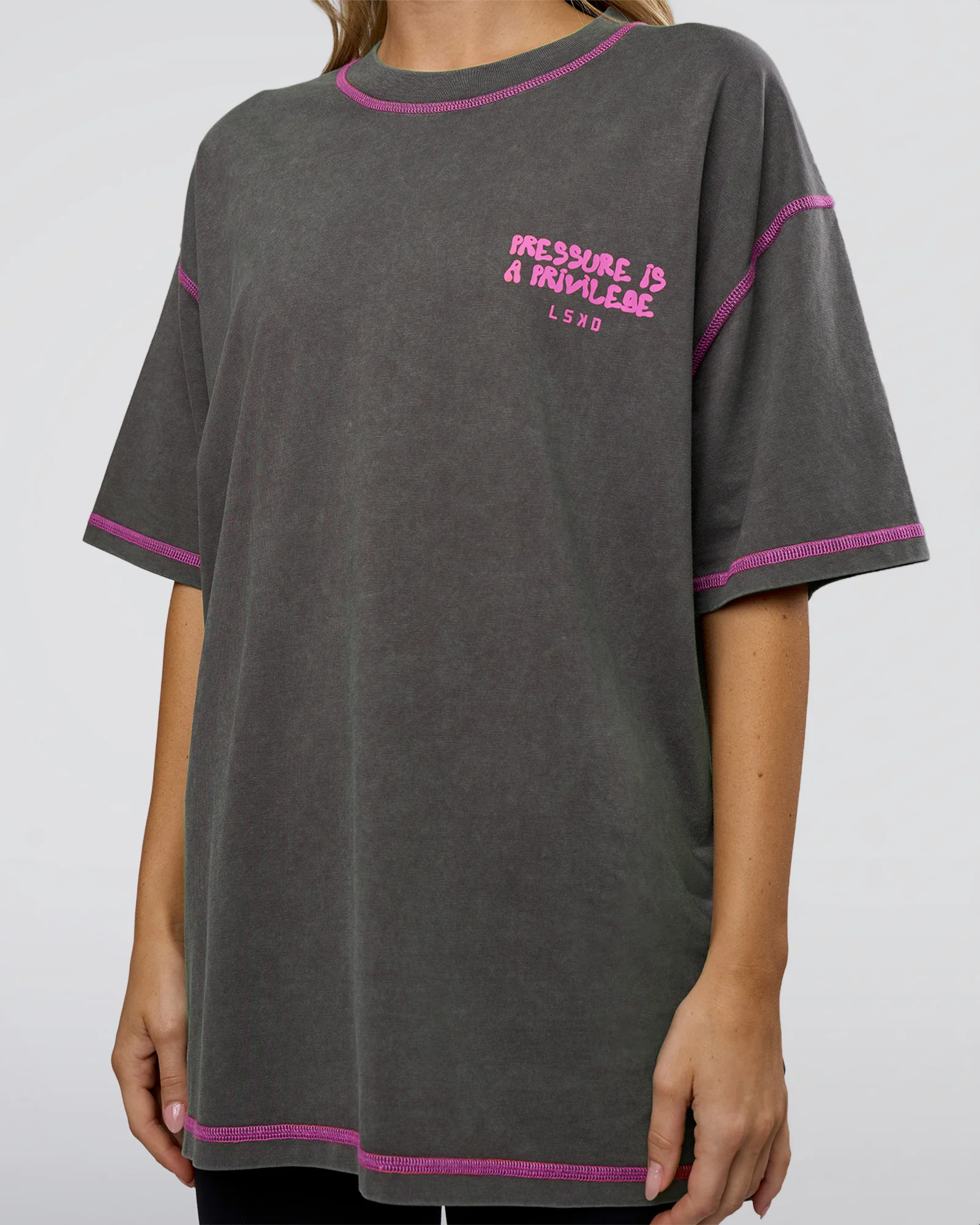 Pressure is Privilege Oversized Tee - Dark Storm Washed-Ultra Fuchsia - Image 11