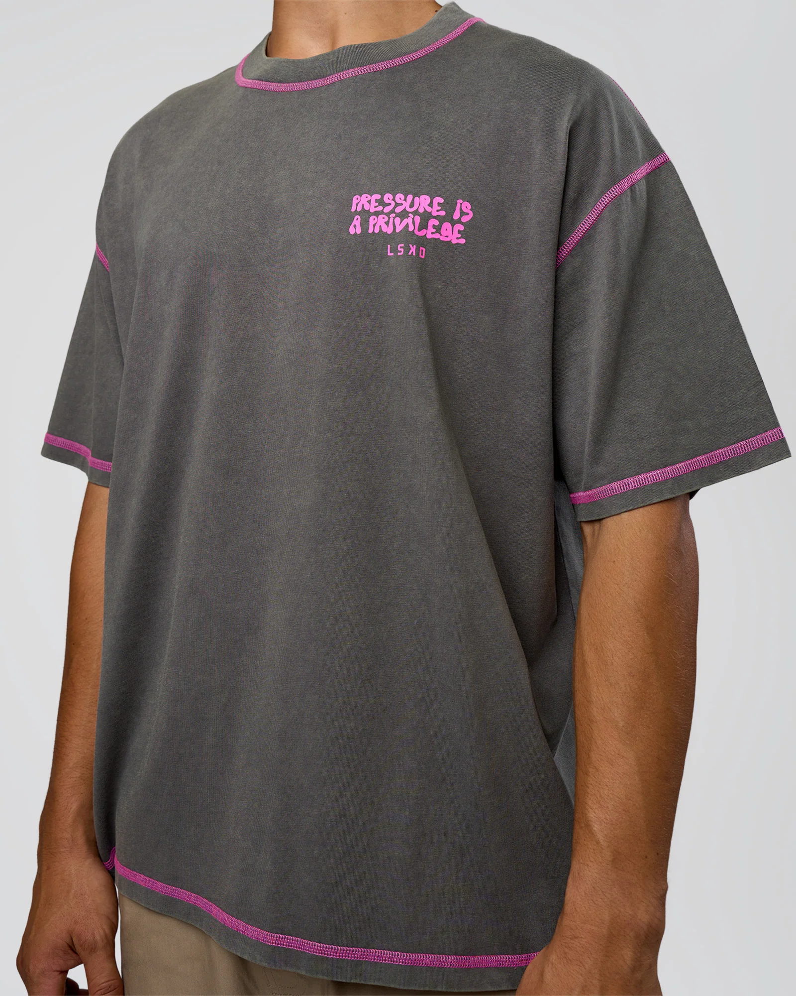 Pressure is Privilege Oversized Tee - Dark Storm Washed-Ultra Fuchsia - Image 8