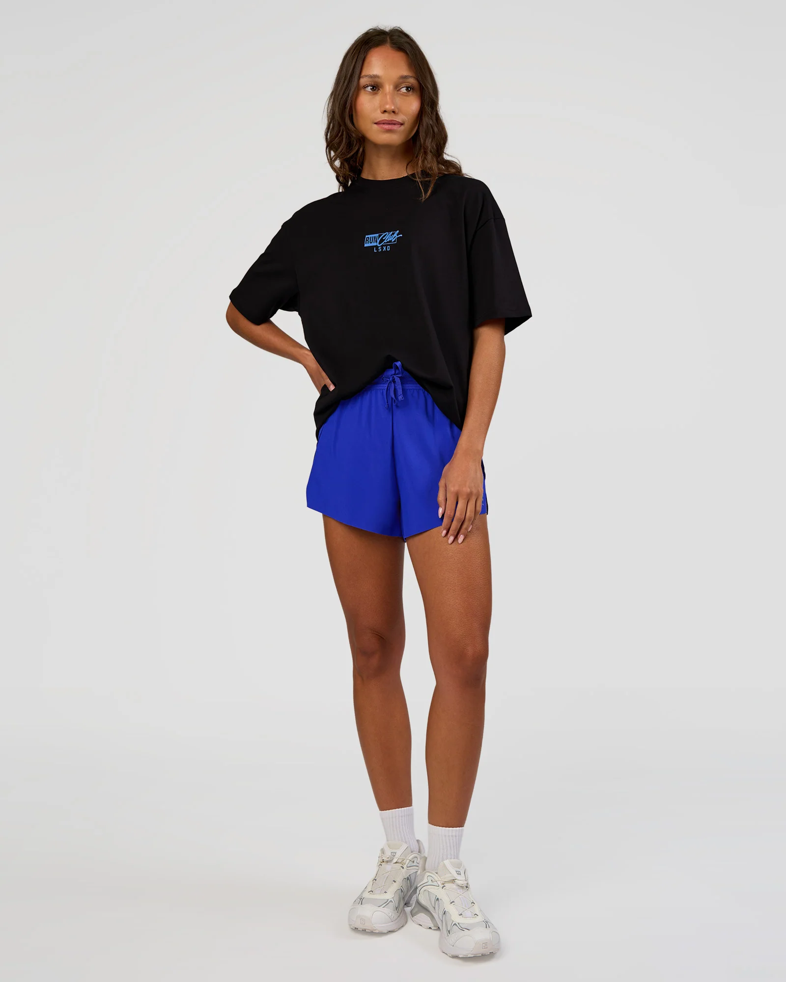 Run Club Script FLXCotton Oversized Tee - Black-Palace Blue - Image 13