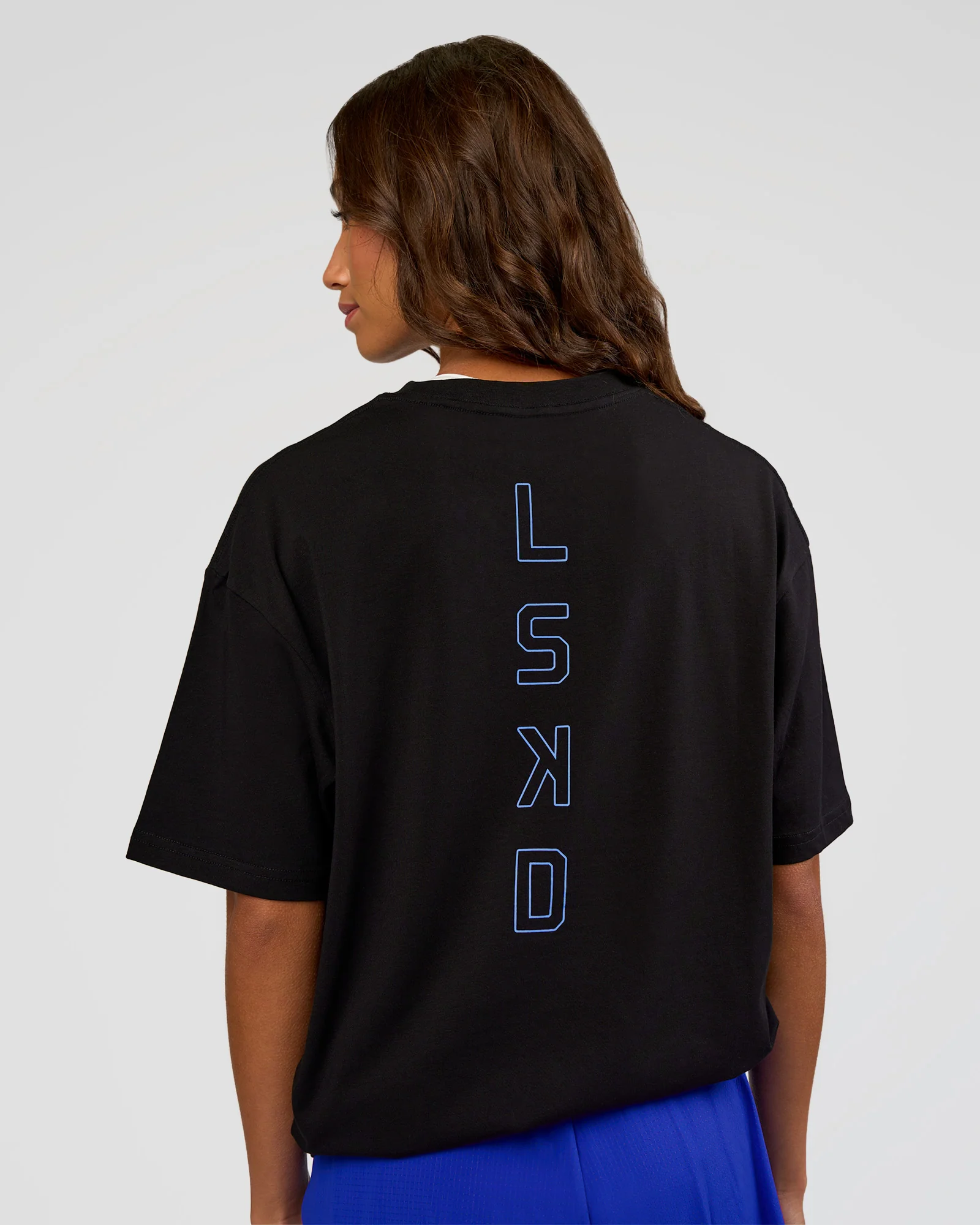 Run Club Script FLXCotton Oversized Tee - Black-Palace Blue - Image 5