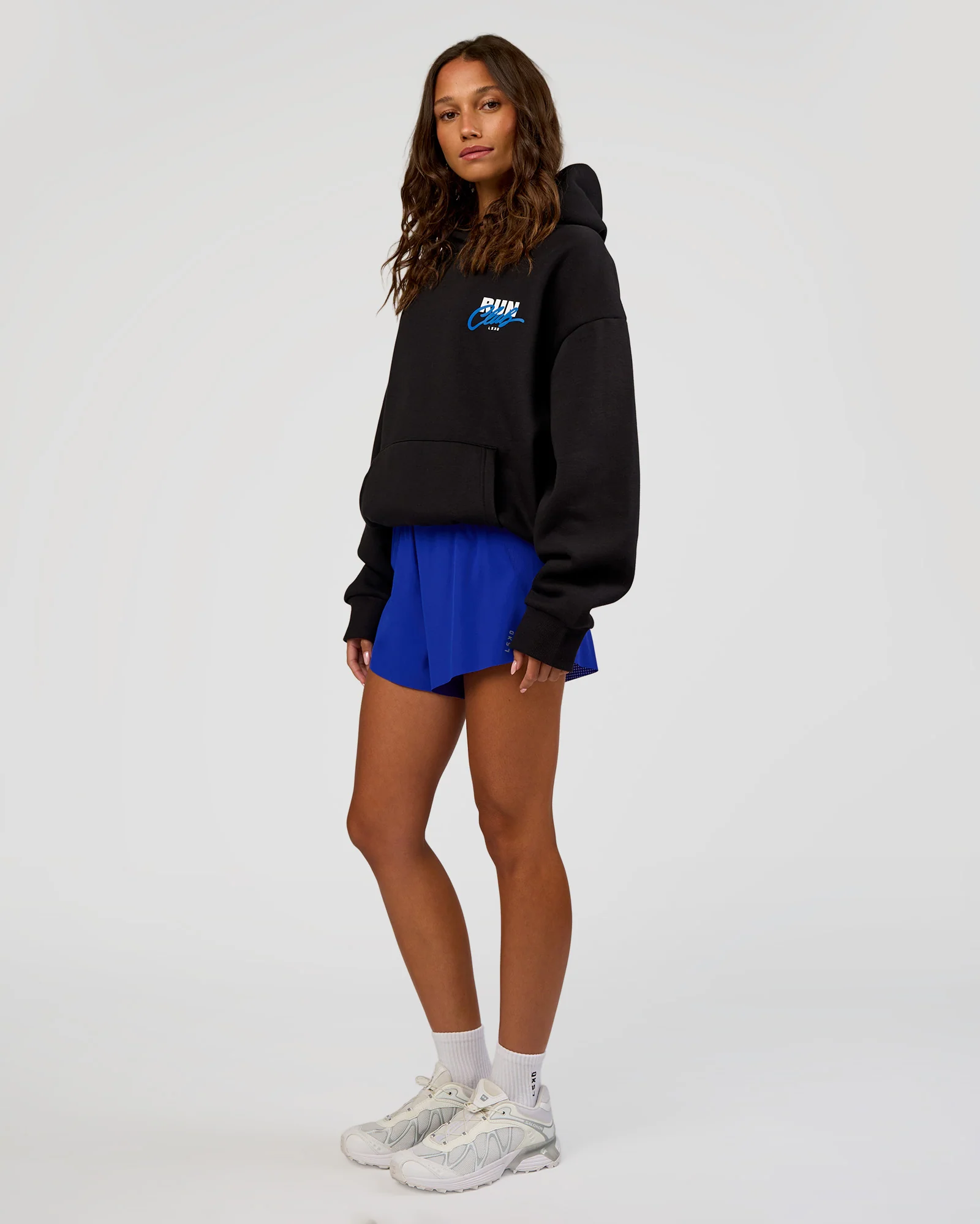 Run Club Script Oversized Hoodie - Black-Palace Blue - Image 13