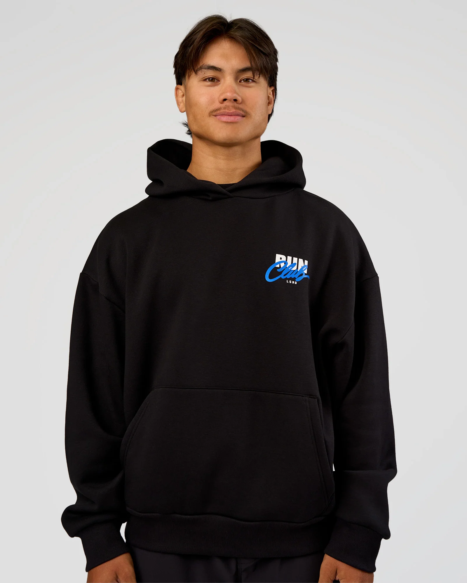 Run Club Script Oversized Hoodie - Black-Palace Blue - Image 3