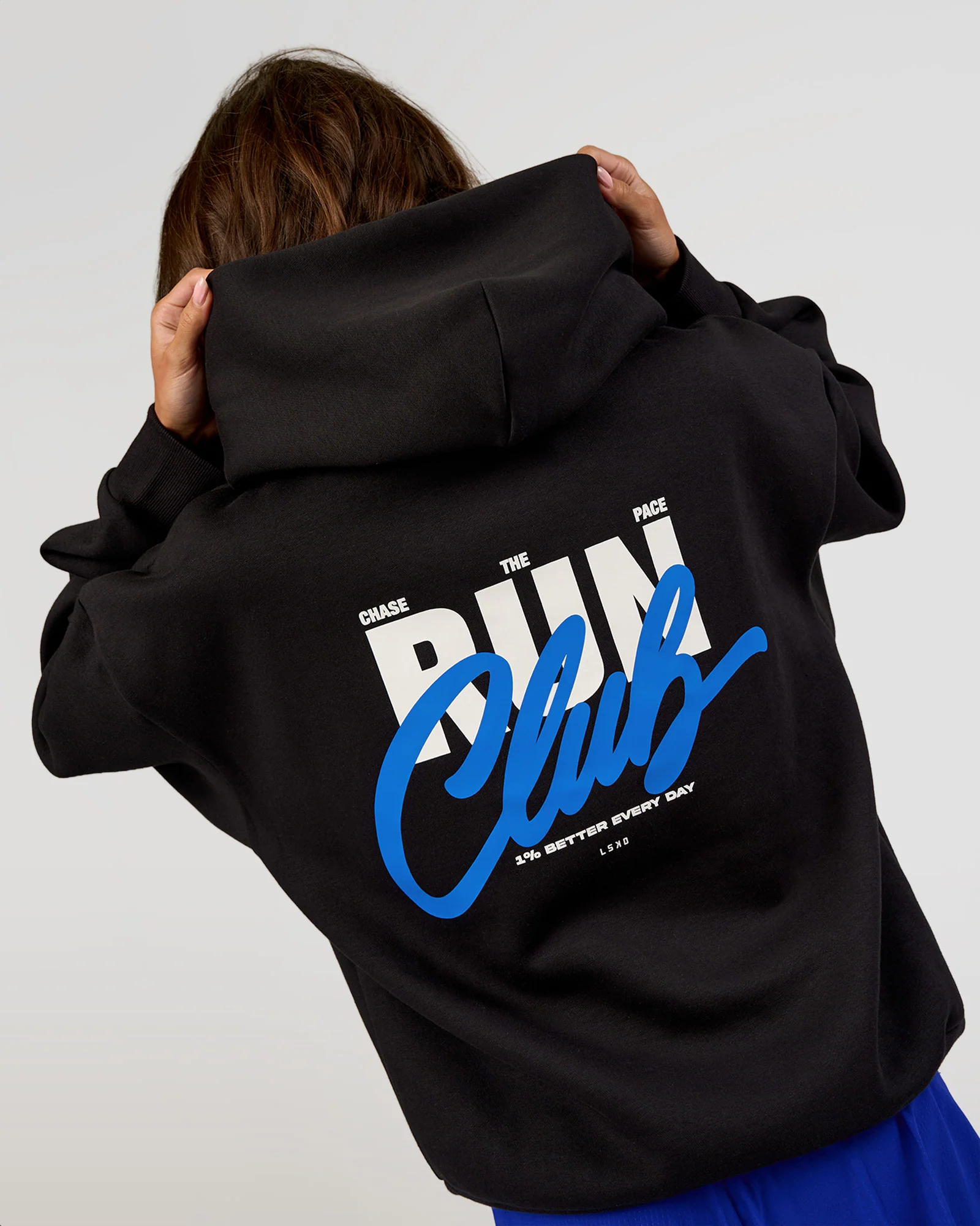 Run Club Script Oversized Hoodie - Black-Palace Blue - Image 4