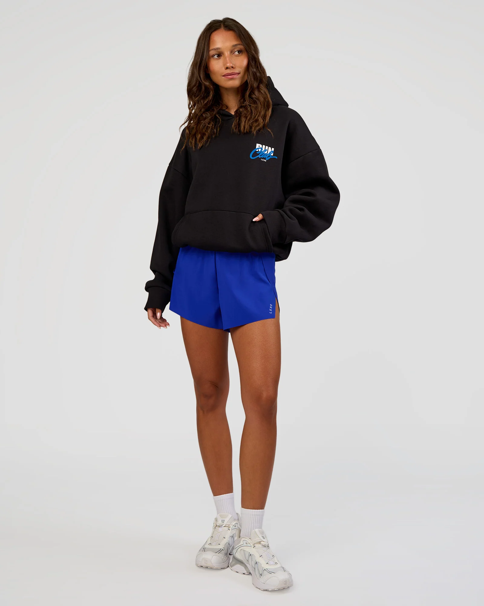 Run Club Script Oversized Hoodie - Black-Palace Blue - Image 8