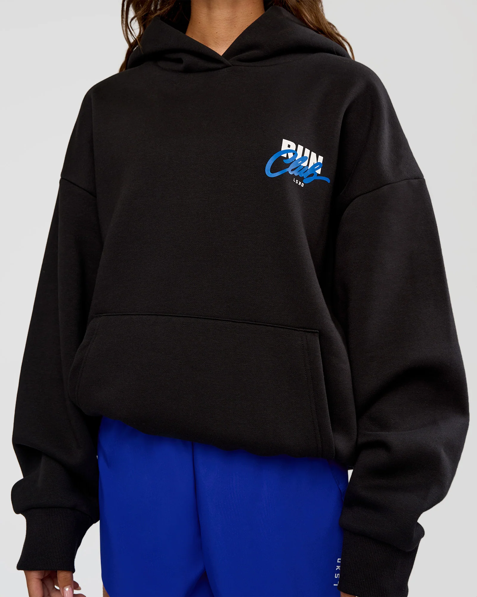 Run Club Script Oversized Hoodie - Black-Palace Blue - Image 9