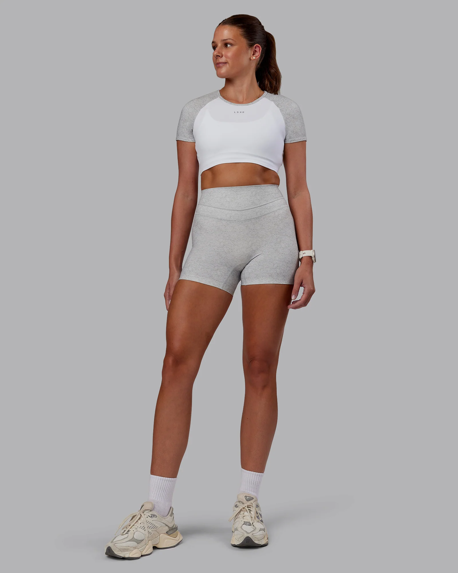 Run With It Ultra Cropped Tee - White-Grey Marl - Image 5
