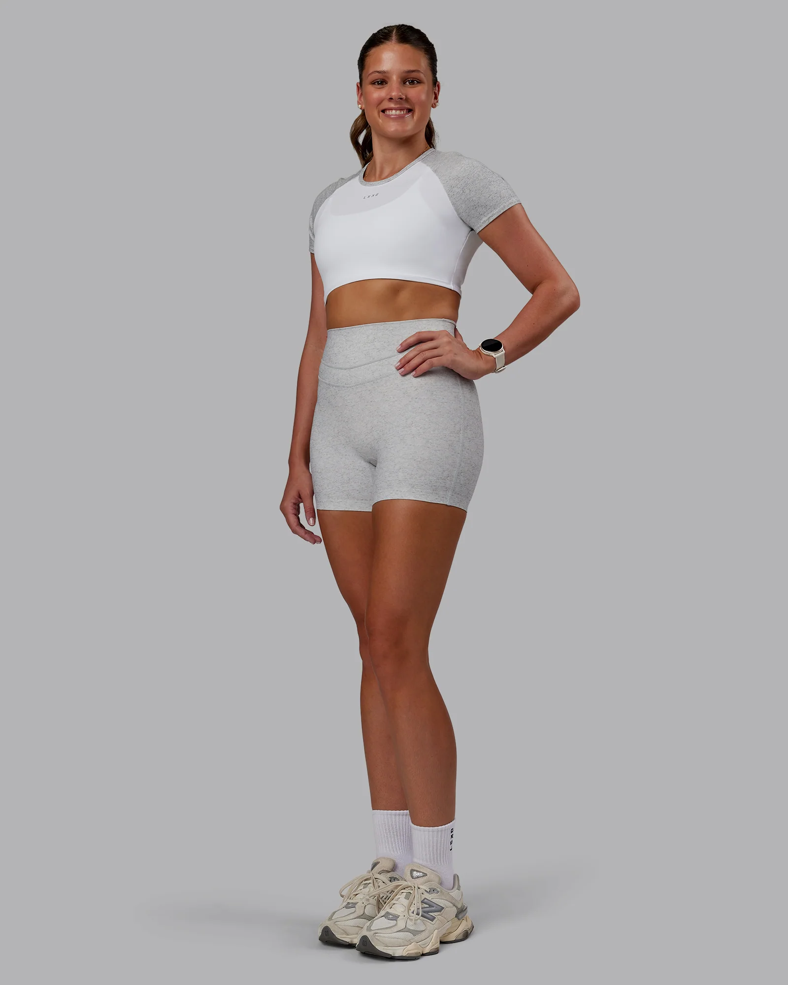 Run With It Ultra Cropped Tee - White-Grey Marl - Image 7