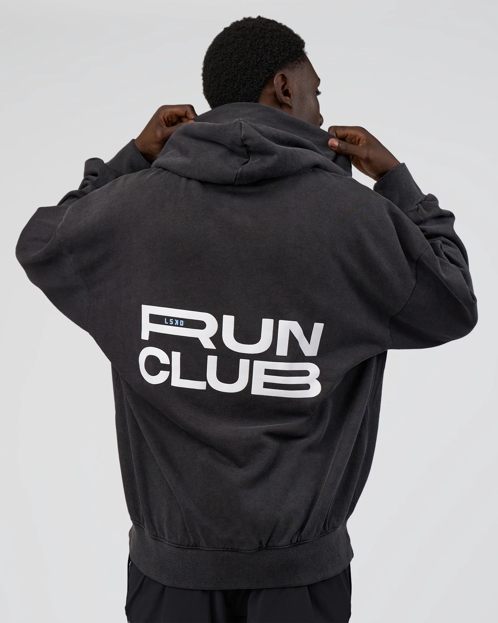 Runner’s Unisex Oversized Hoodie - Black Washed-White - Image 3