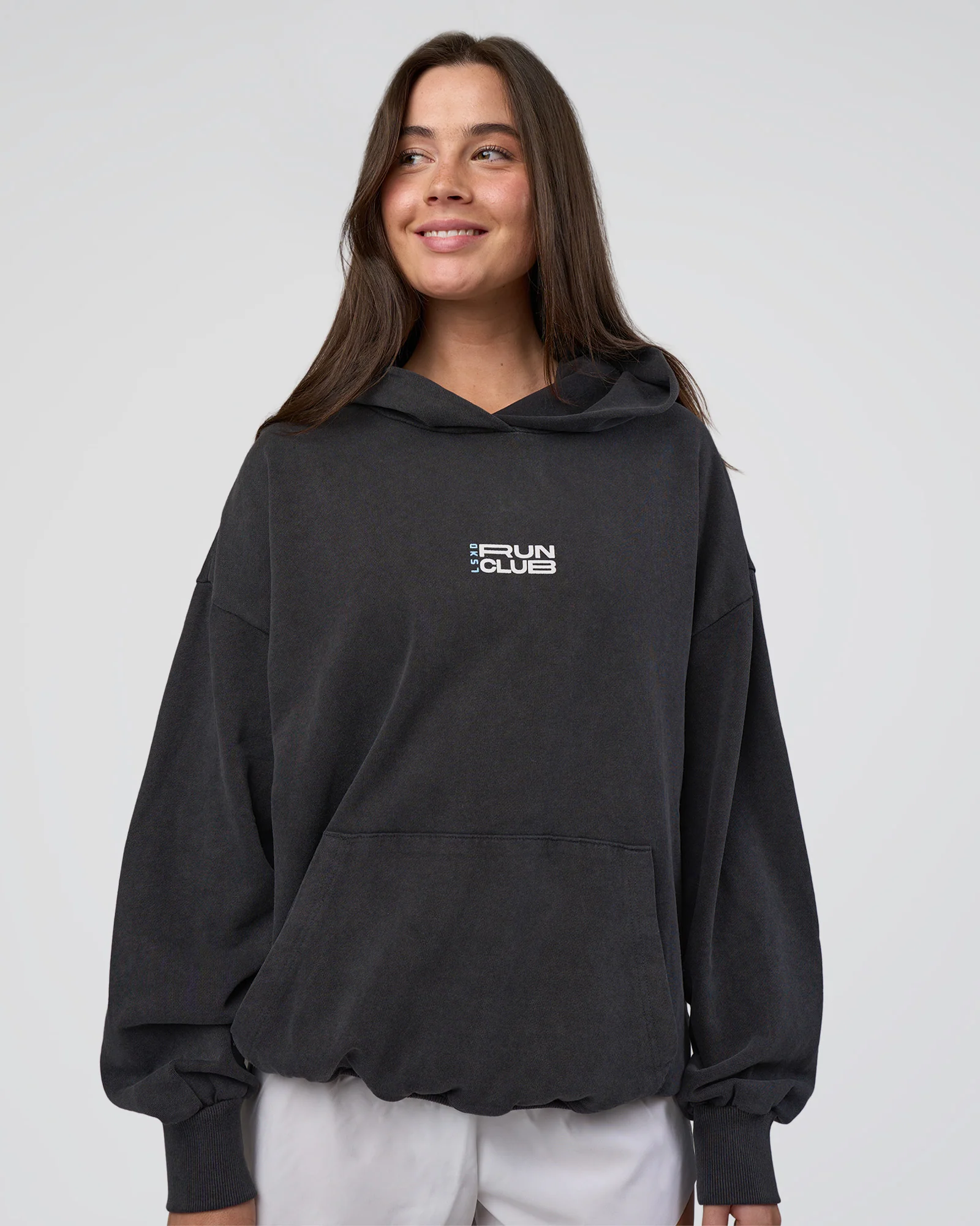 Runner’s Unisex Oversized Hoodie - Black Washed-White - Image 4
