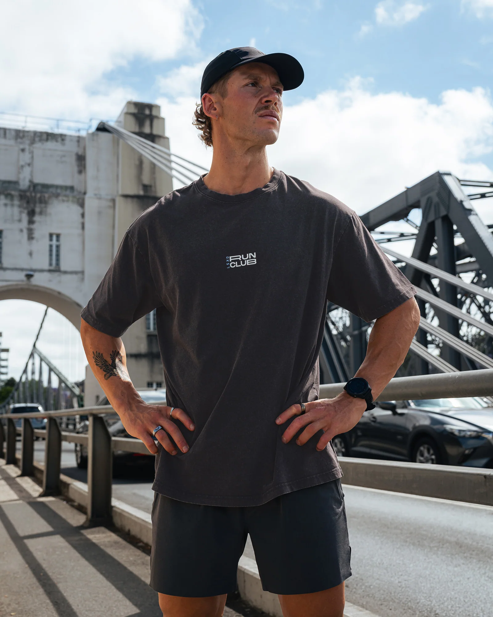 Runner's FLXCotton Oversized Tee - Black Washed-White - Image 7