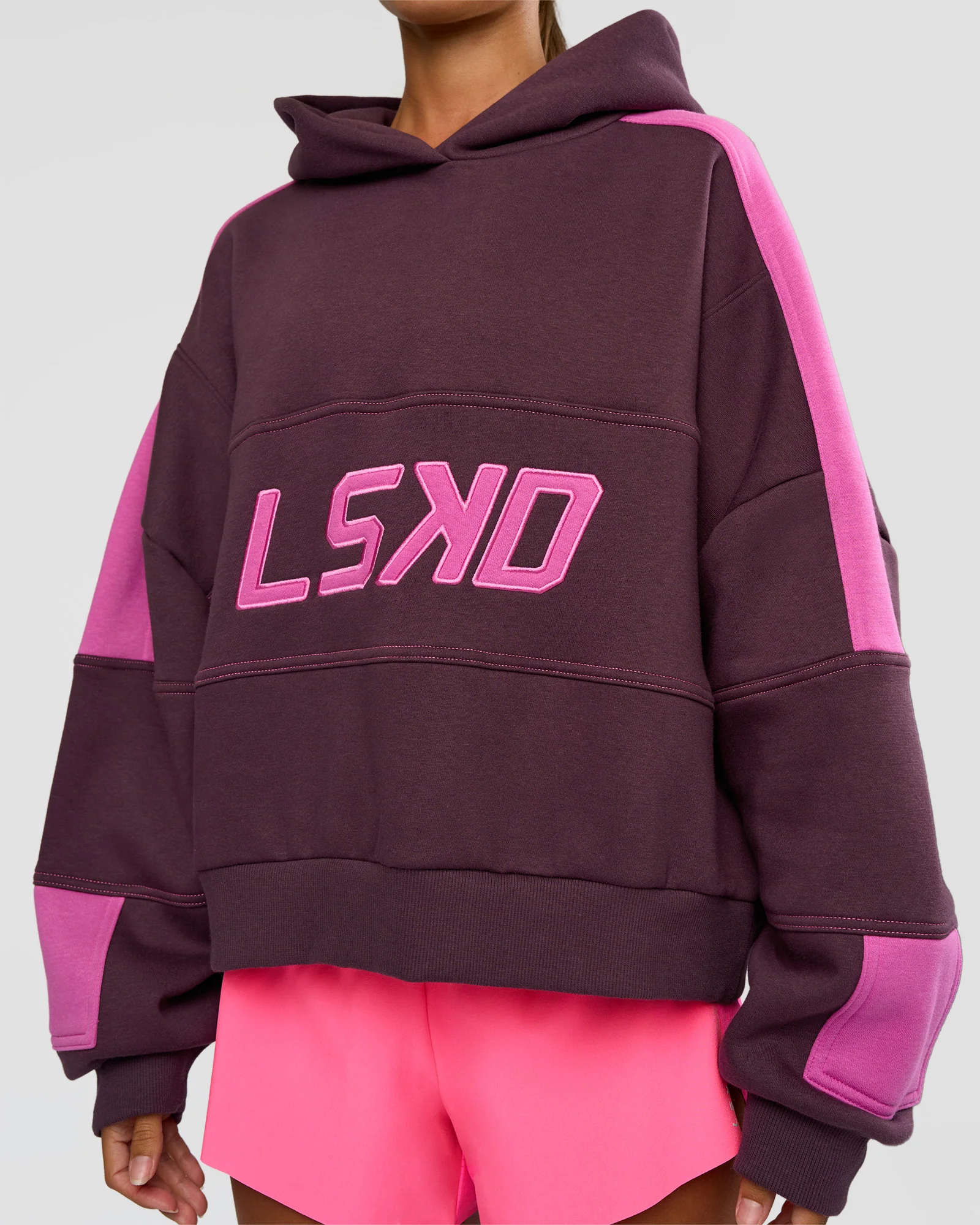 Slam Cropped Oversized Hoodie - Midnight Plum-Ultra Fuchsia - Image 5