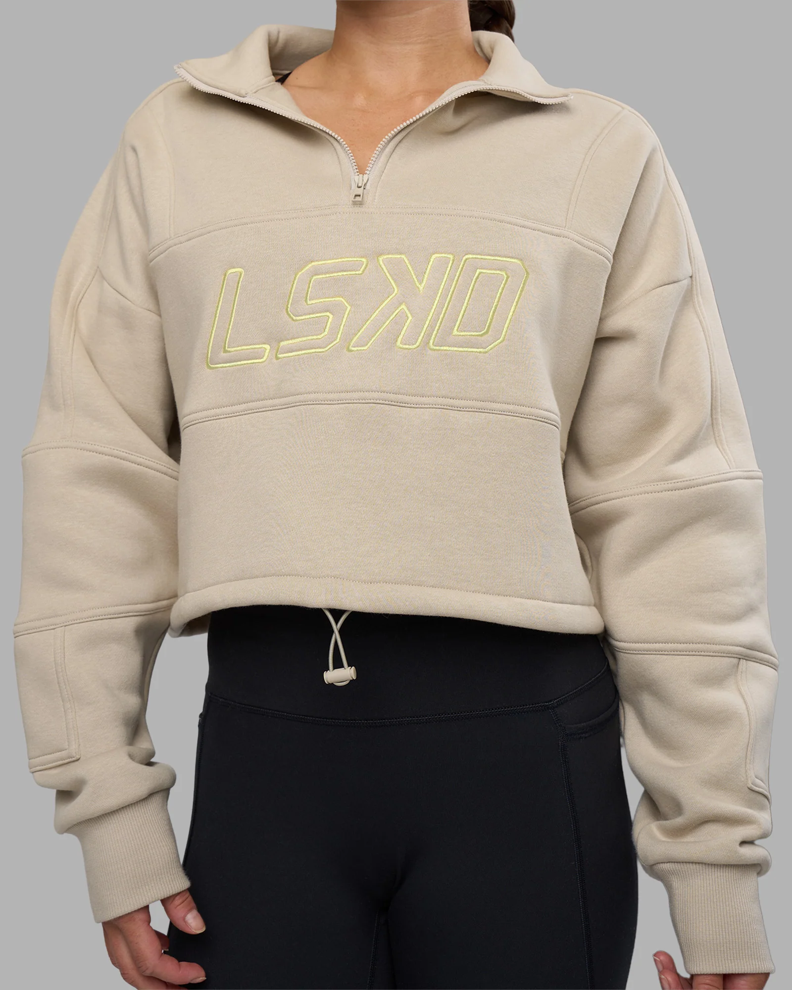Slam Quarter Zip Sweater - Shale Beige-Lime Glo - Image 11