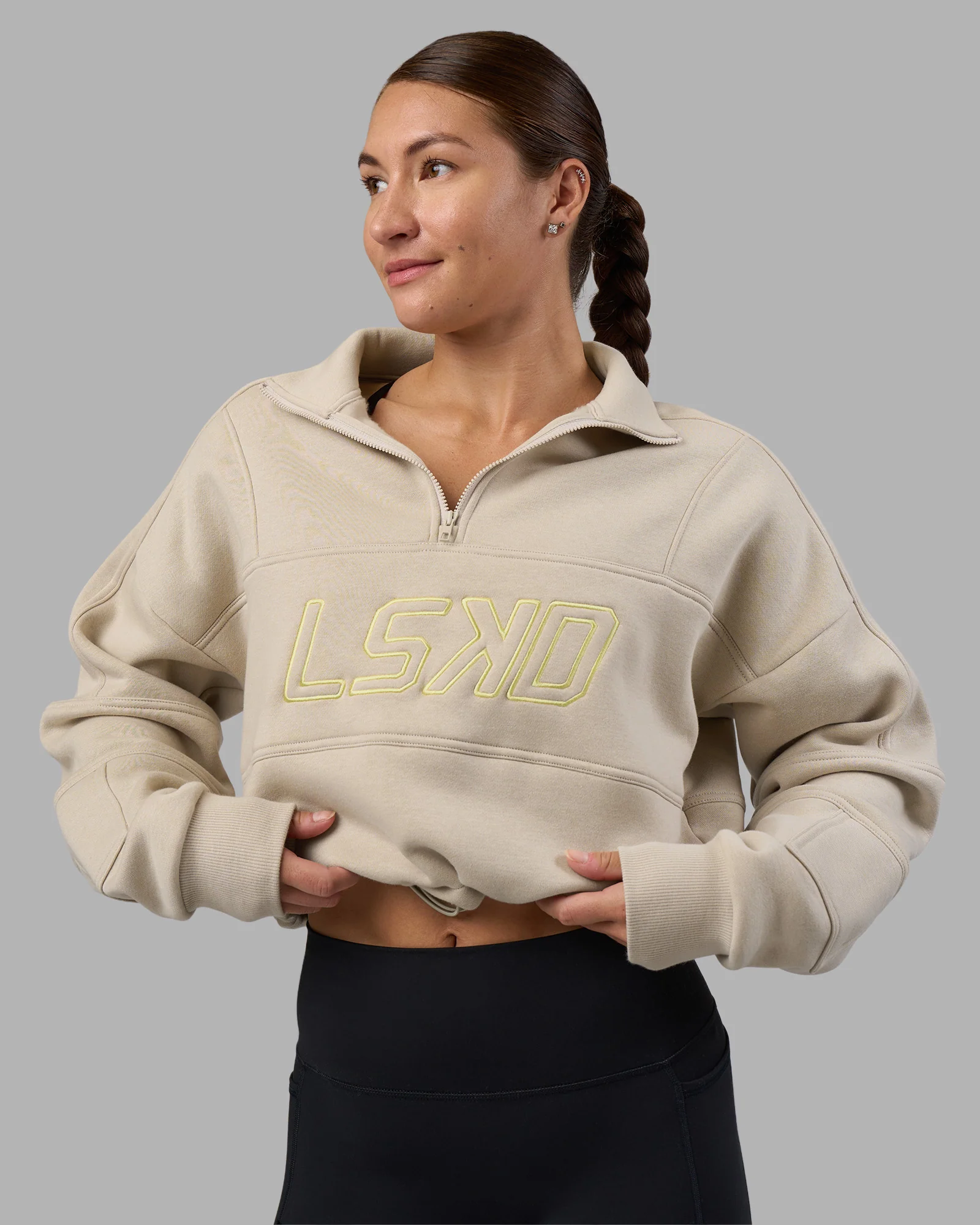 Slam Quarter Zip Sweater - Shale Beige-Lime Glo - Image 5