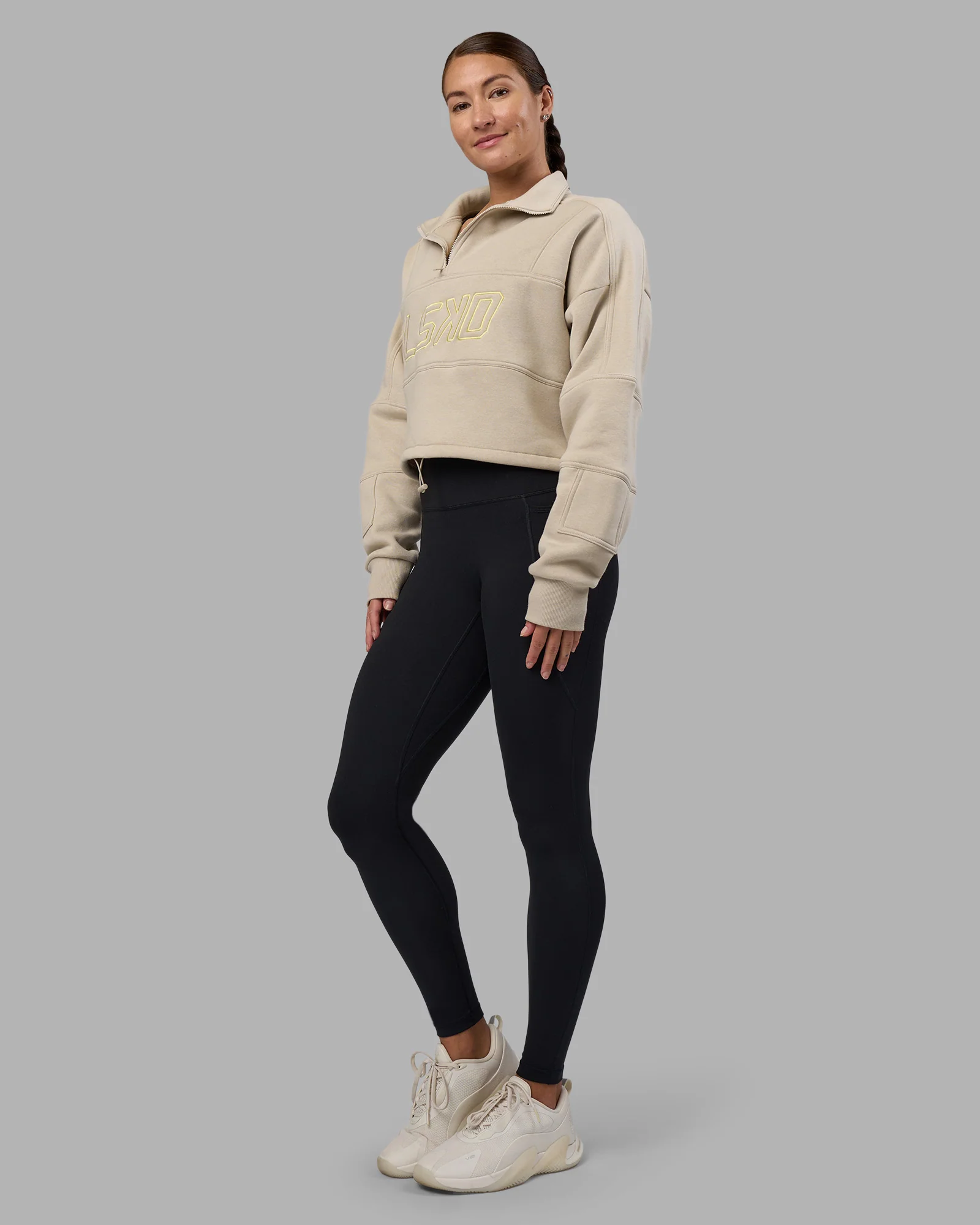Slam Quarter Zip Sweater - Shale Beige-Lime Glo - Image 8