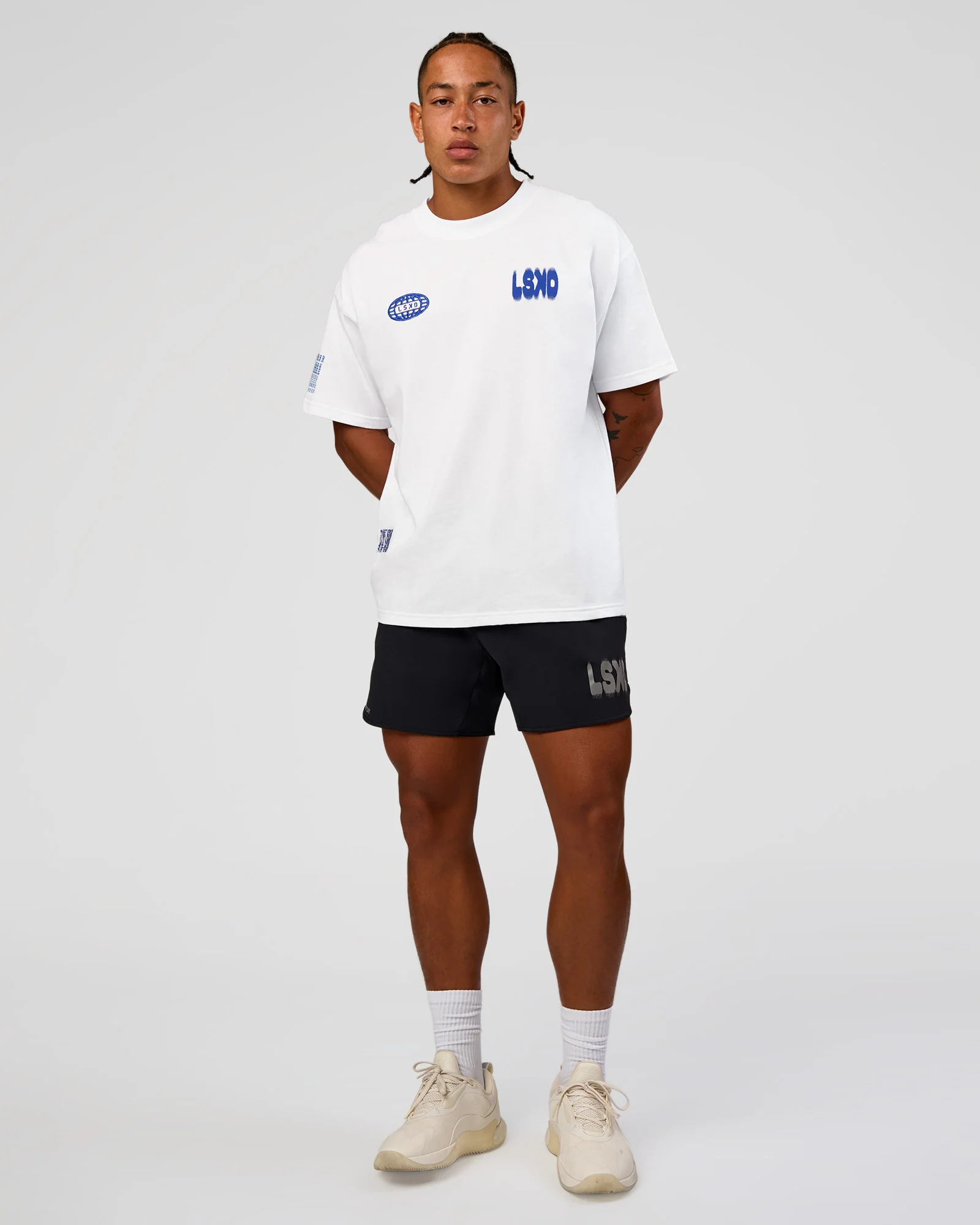 Static Grit Heavyweight Oversized Tee - White-Electric Indigo - Image 10