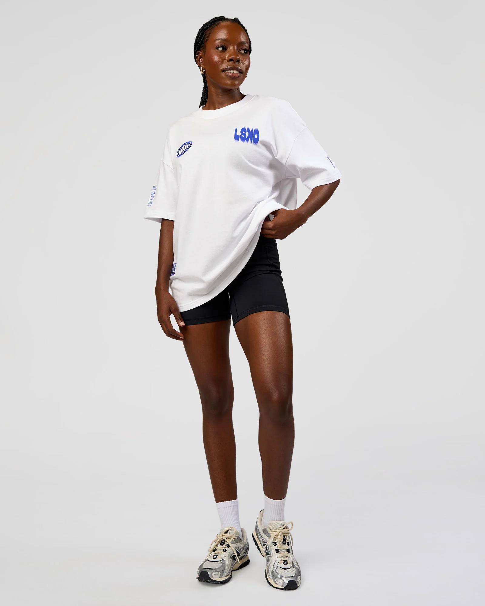 Static Grit Heavyweight Oversized Tee - White-Electric Indigo - Image 12