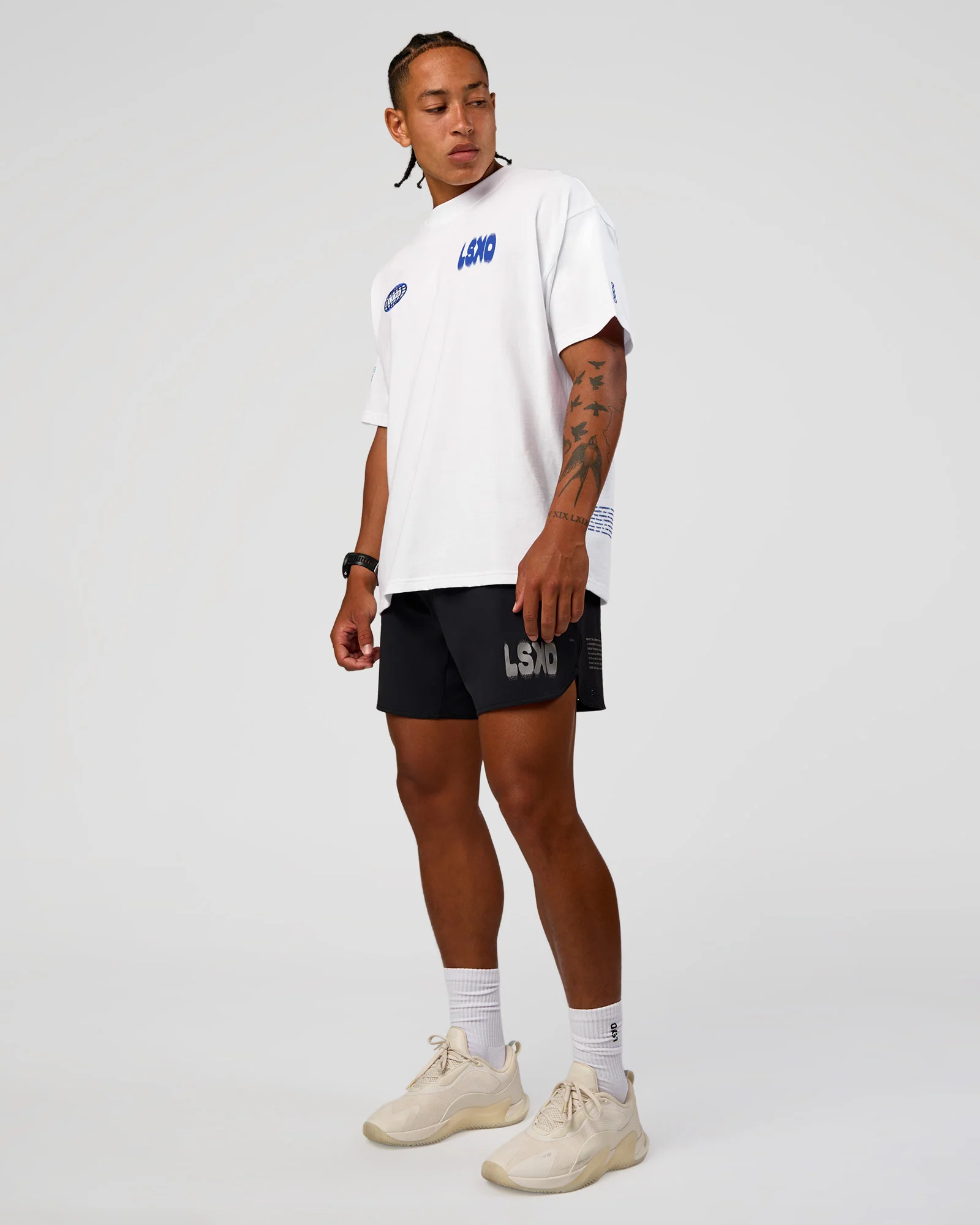 Static Grit Heavyweight Oversized Tee - White-Electric Indigo - Image 3