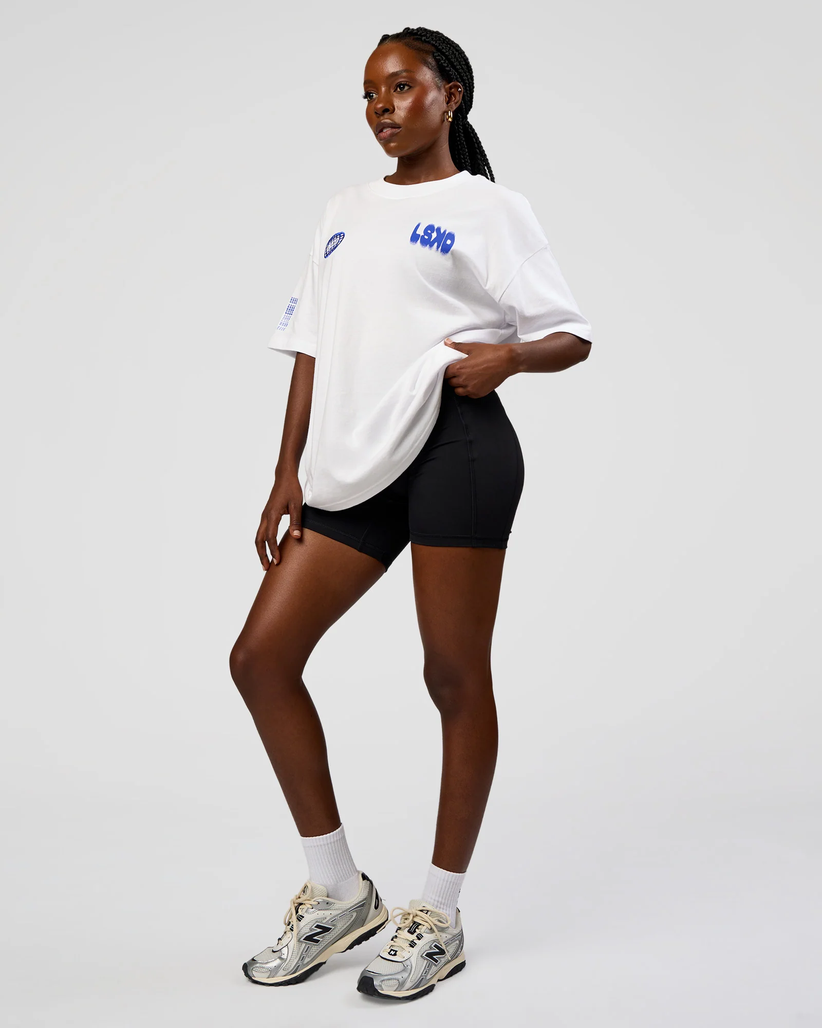 Static Grit Heavyweight Oversized Tee - White-Electric Indigo - Image 5