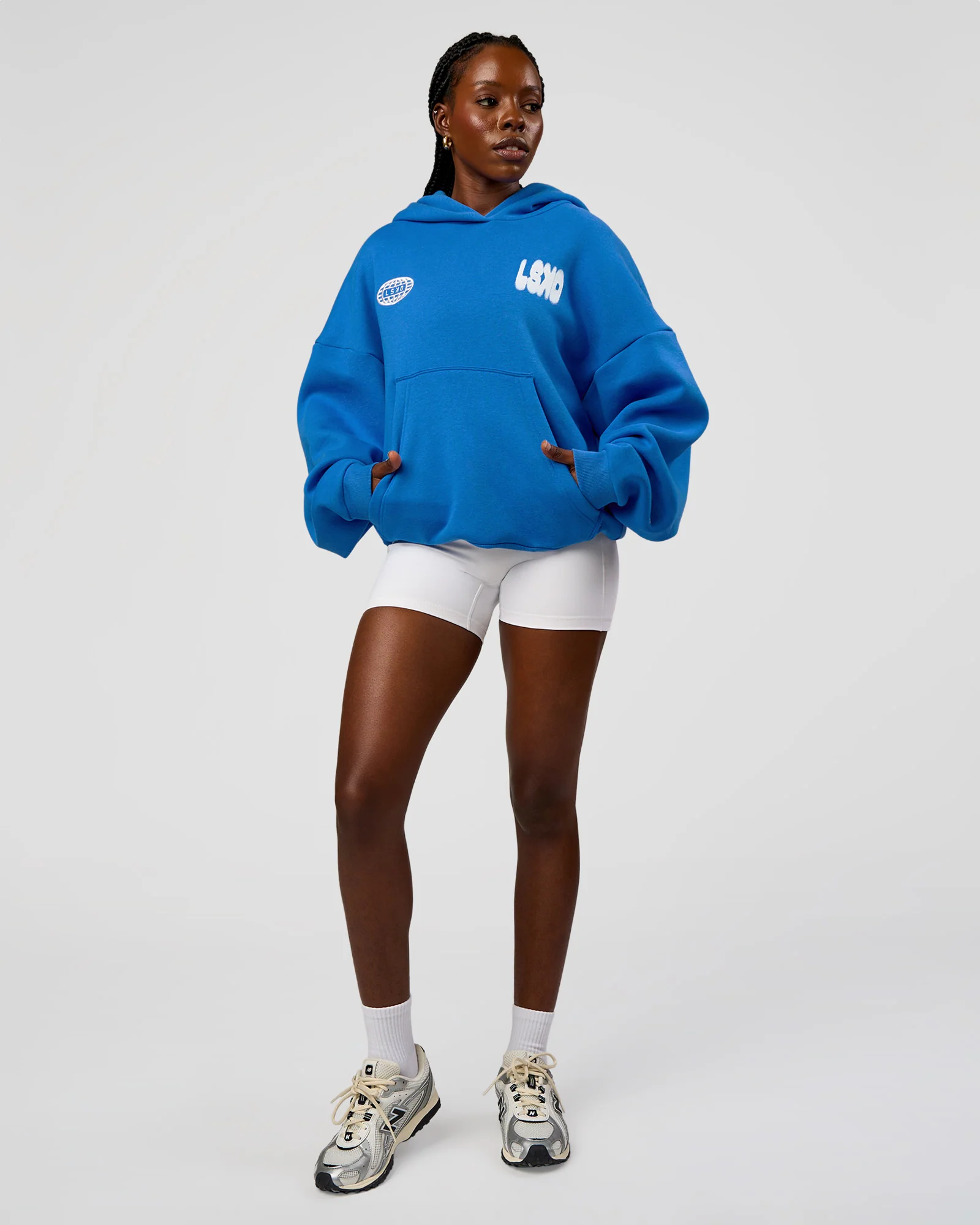 Static Grit Unisex Boxy Hoodie - Palace Blue-White - Image 10