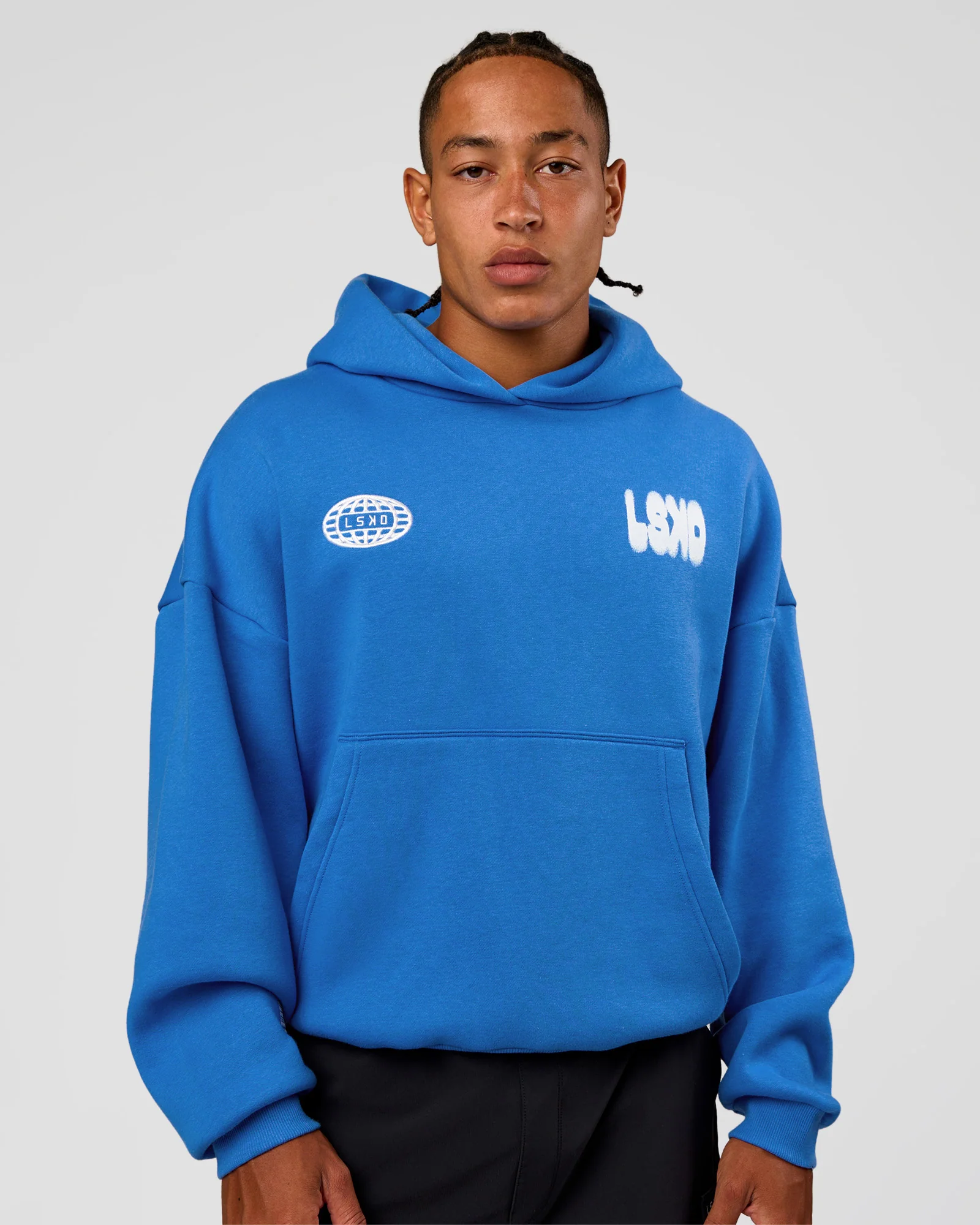 Static Grit Unisex Boxy Hoodie - Palace Blue-White - Image 3