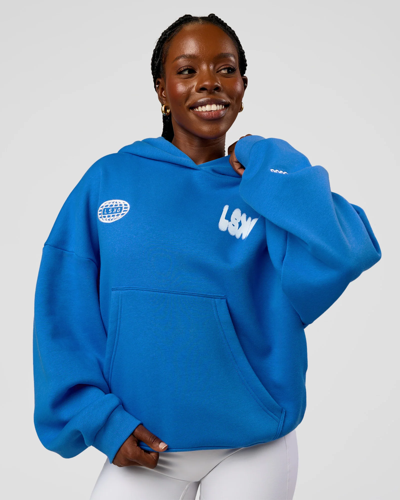 Static Grit Unisex Boxy Hoodie - Palace Blue-White - Image 5