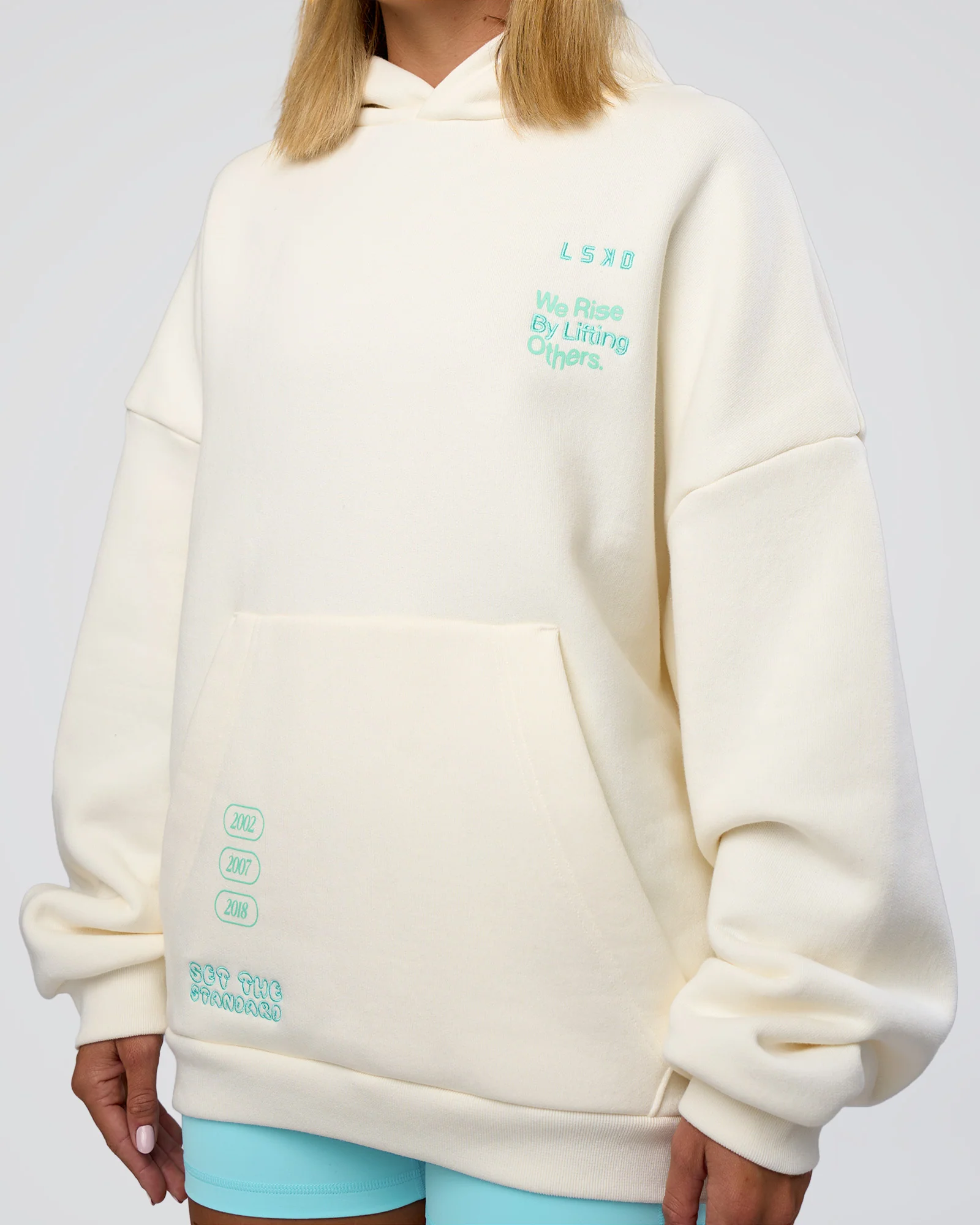 Sticker Unisex Ultra Heavyweight Oversized Hoodie - Off White-Jelly Mint - Image 14