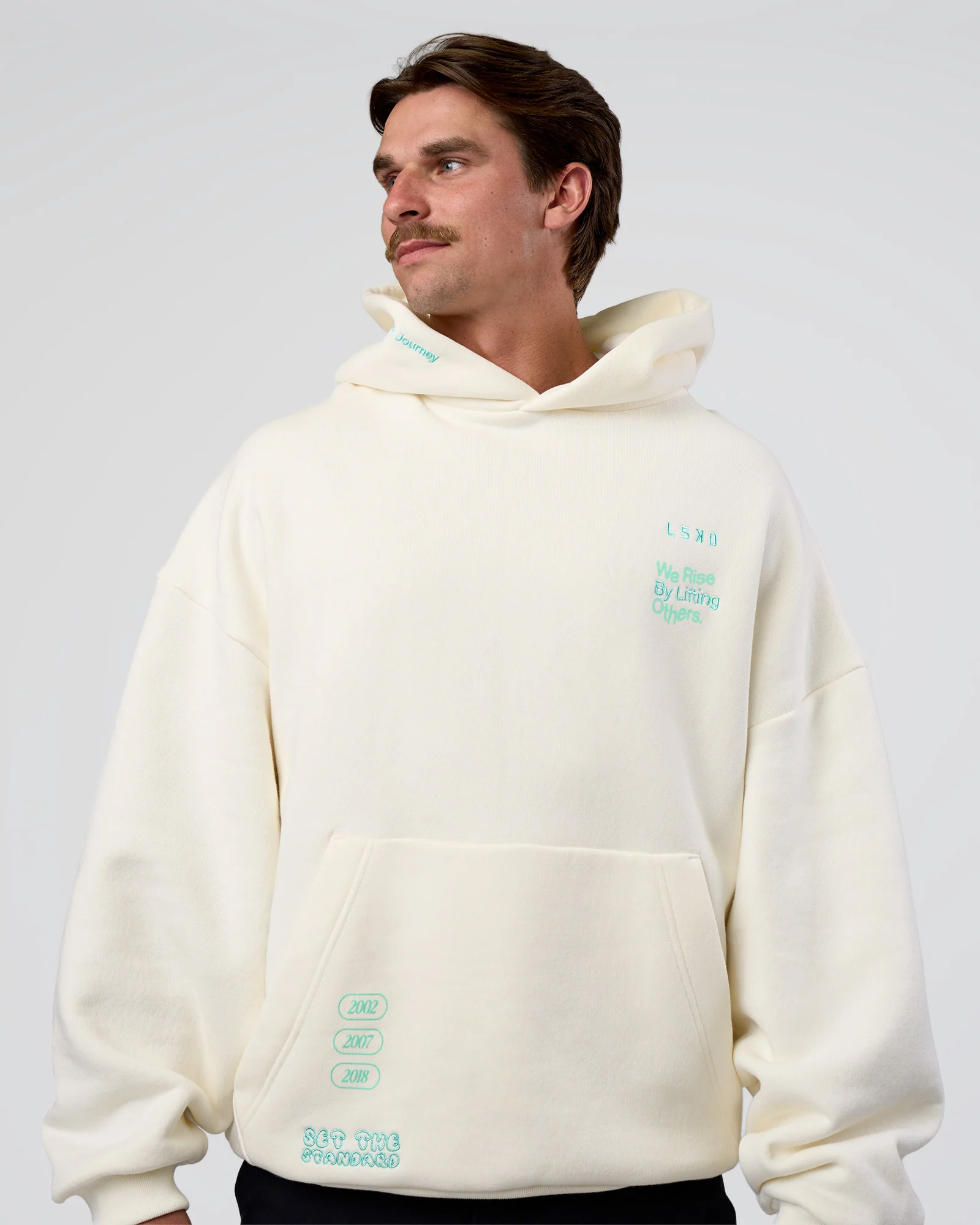 Sticker Unisex Ultra Heavyweight Oversized Hoodie - Off White-Jelly Mint - Image 2