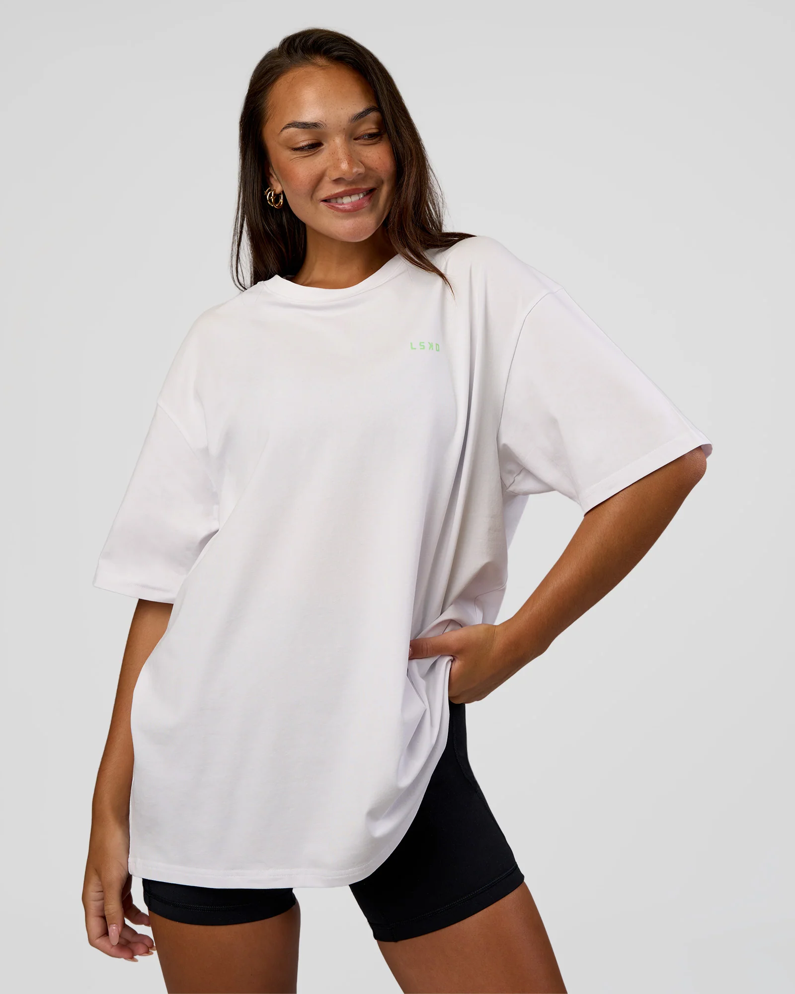 Unisex Strike Through FLXCotton Tee Oversize - White-Warm Apricot - Image 3