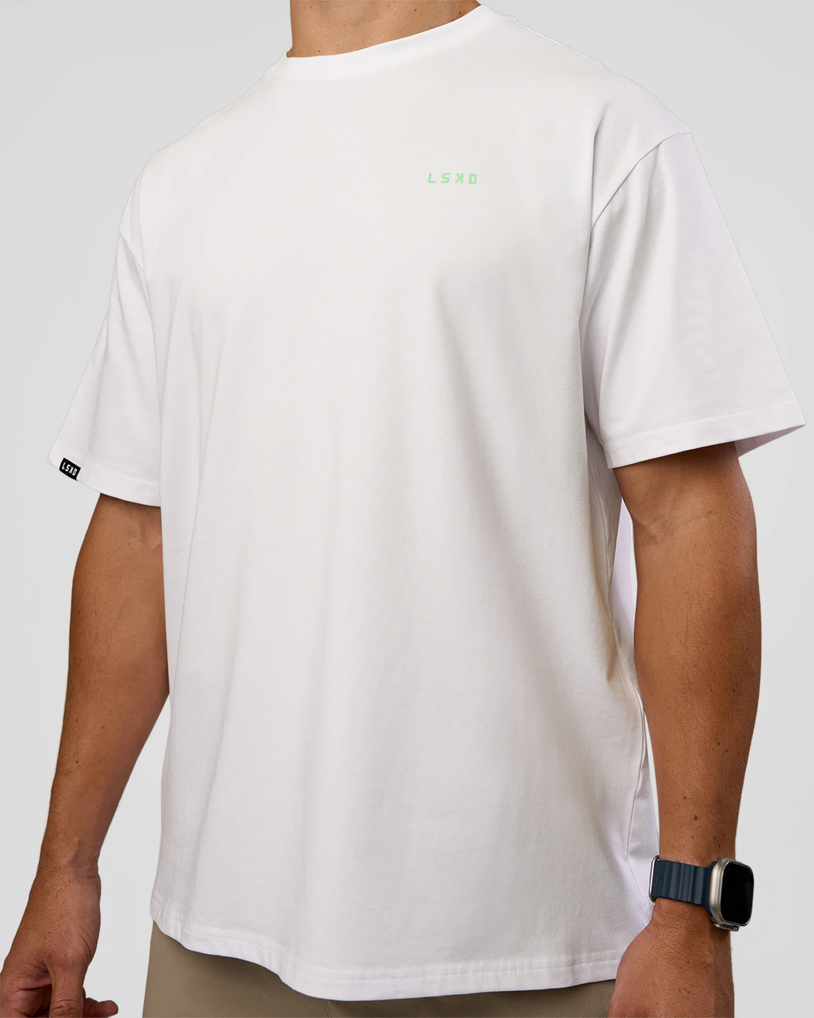 Unisex Strike Through FLXCotton Tee Oversize - White-Warm Apricot - Image 6