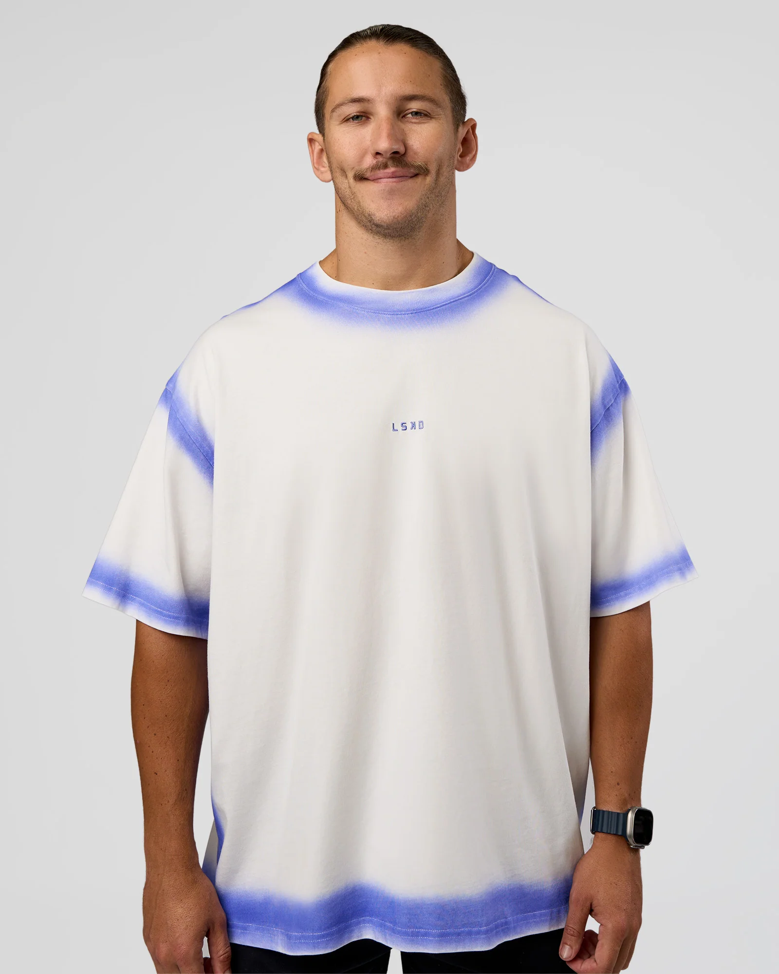 Urban Blur Heavyweight Unisex Oversized Tee - Off White-Power Cobalt - Image 2