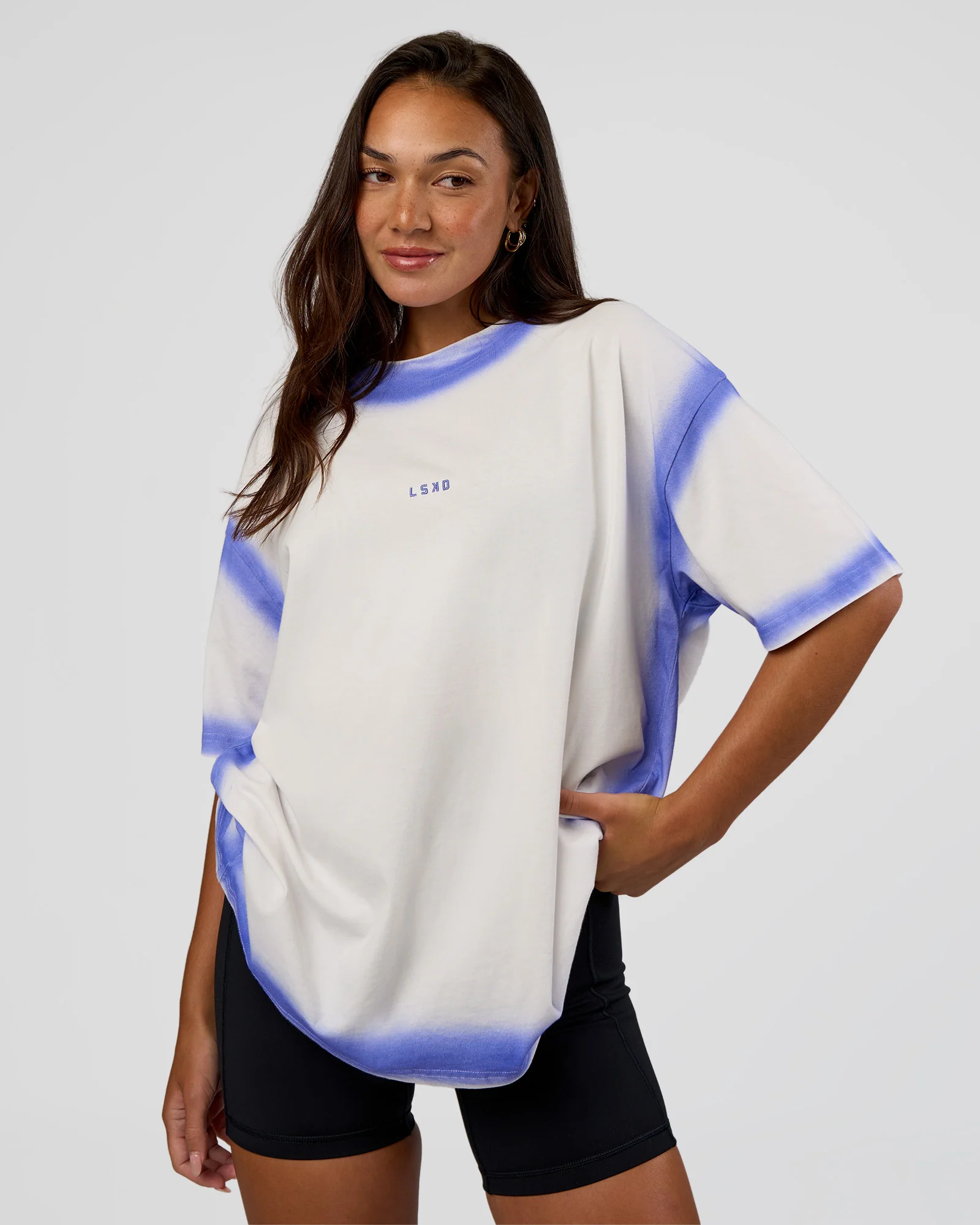 Urban Blur Heavyweight Unisex Oversized Tee - Off White-Power Cobalt - Image 4